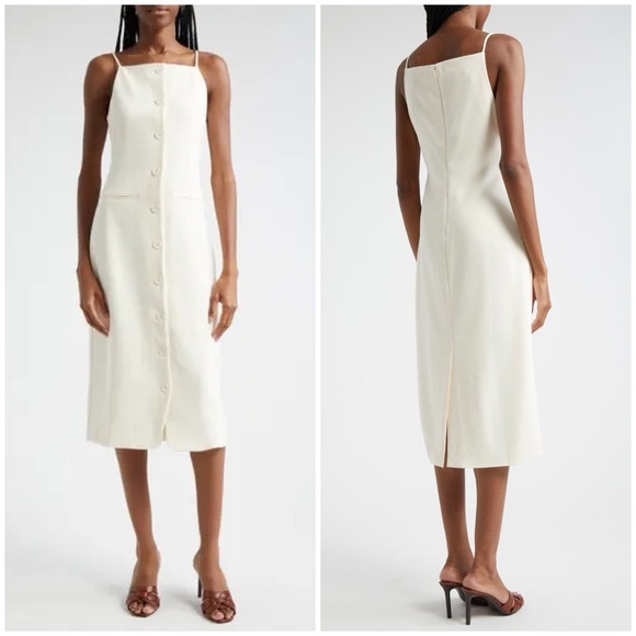 New Staud Una Tailored Midi Dress Ivory White Button Front Sleeveless Sz M - Picture 1 of 14